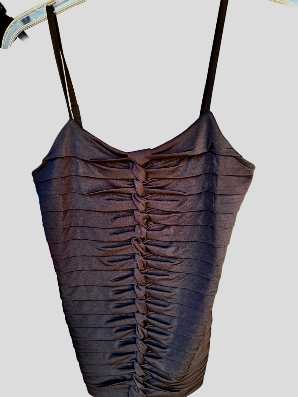 CARMEN MARC VALVO Sleek Ruched Adjustable Strap Tank Top - Black NWT S